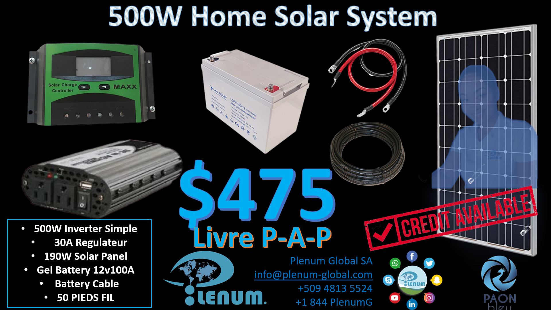 W Home Solar System Plenum Global Inc S A